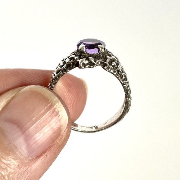 Don Dietz Handmade Amethyst 6mm Gemstone Cast Sterling Silver Ring Size 5.75 - Picture 6 of 16